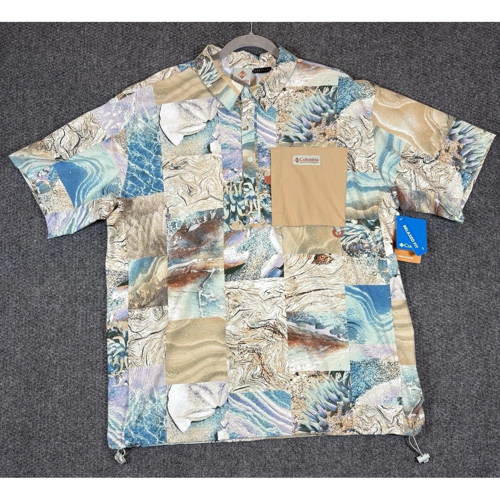 Columbia Heritage Omni-Shade Cove Beach Printed Woven SS Polo Men's Sz XL NWT